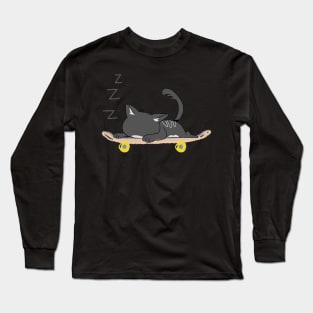 Cat Sleeping On SkateBoard Long Sleeve T-Shirt